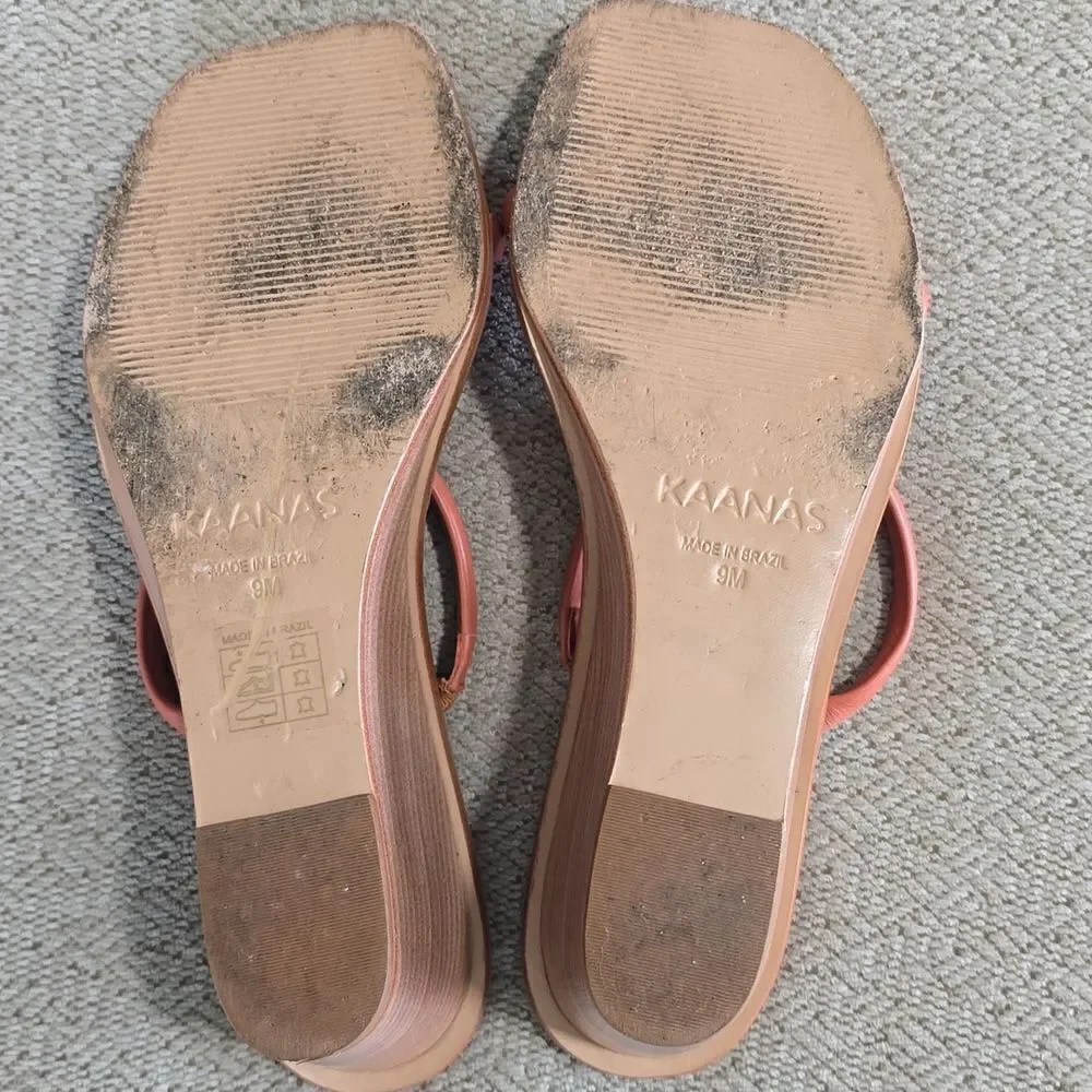 Kaanas Leather Brick Red Square Toe Wedge Sandals - Size 9